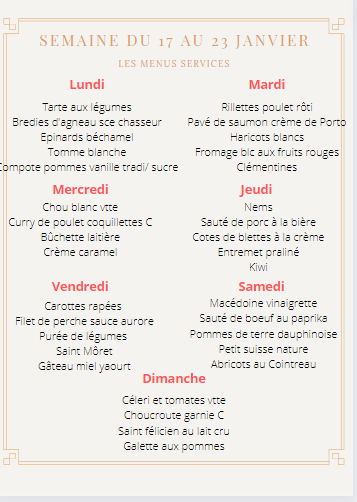 Menu de la semaine