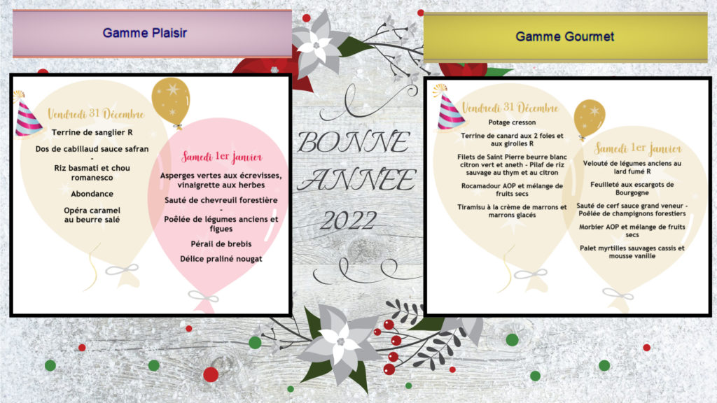 Menus proposés par le Nouvel an par les Menus Services
