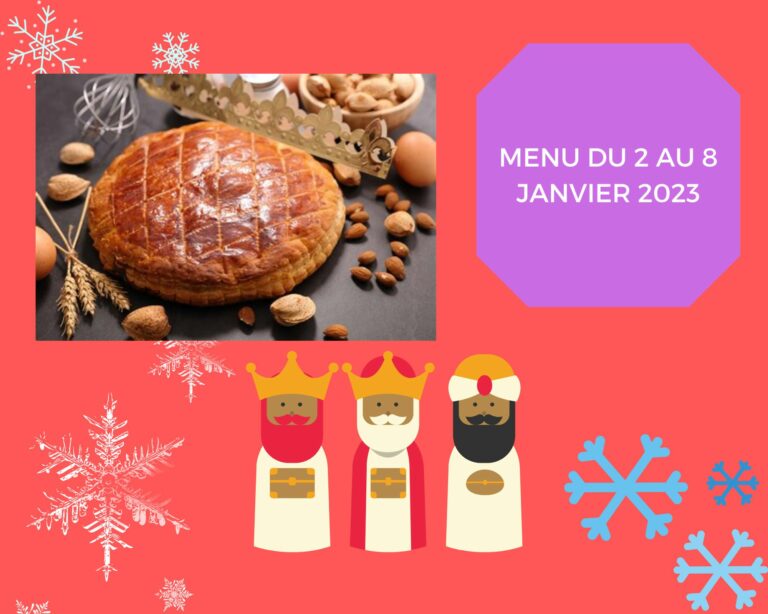 Repas équilibrés du 2 au 8 Janvier 2023.