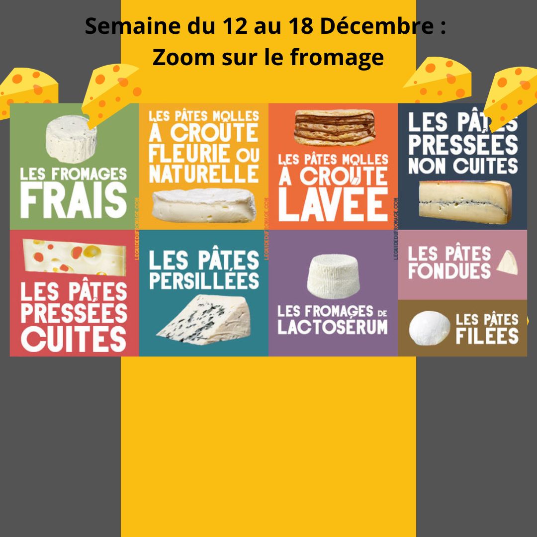 Les différents types de fromages pour la semaine du 12 au 18 décembre by les menus services