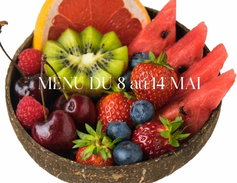 Menu équilibrés du 8 au 14 mai 2023.