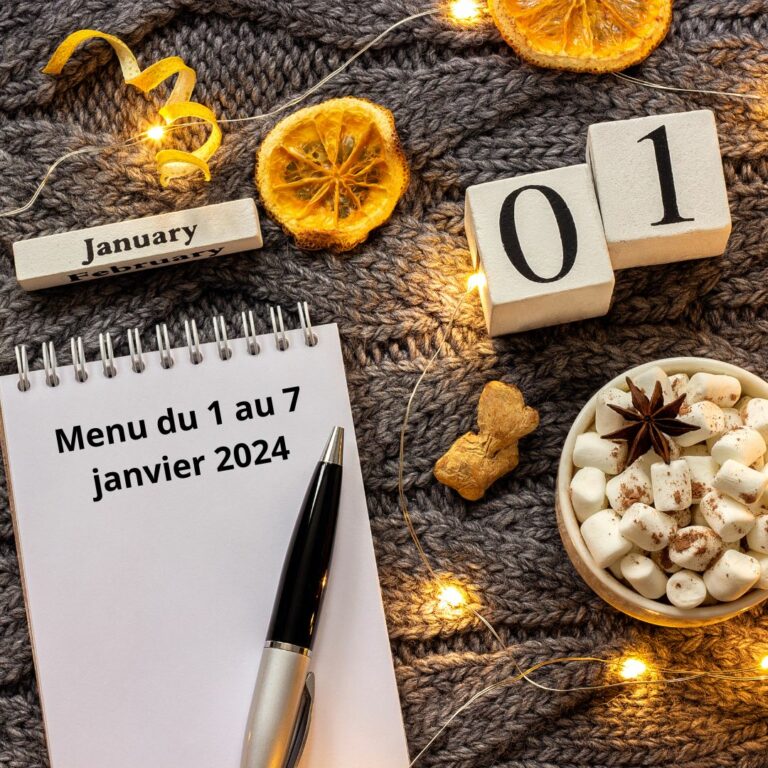 Menus variés du 1 au 7 janvier 2024.