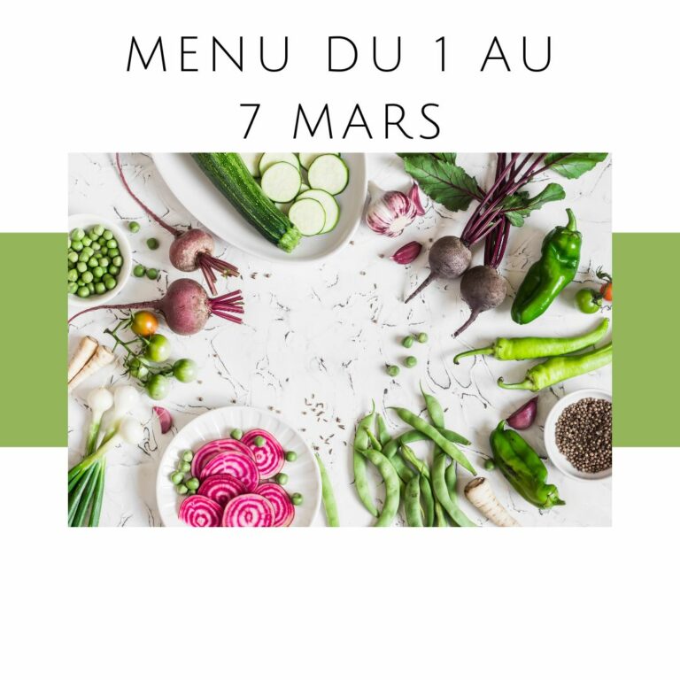 Repas variés du 1 au 7 avril 2024.