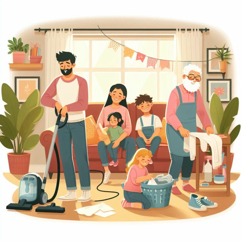 Ménage en famille pour un partage de tâches en tout équilibre.