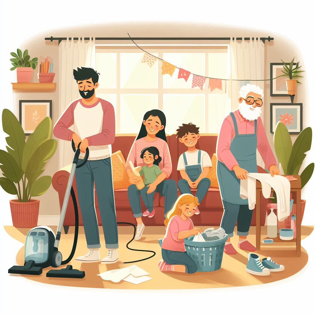 Ménage en famille pour un partage de tâches en tout équilibre.