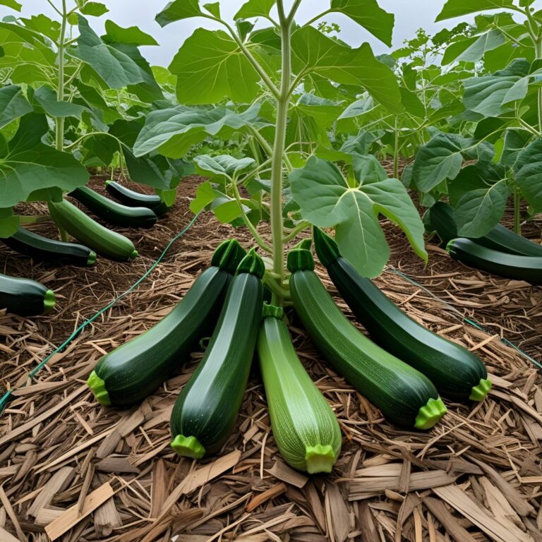 Un paillage au pied de plants de courgettes