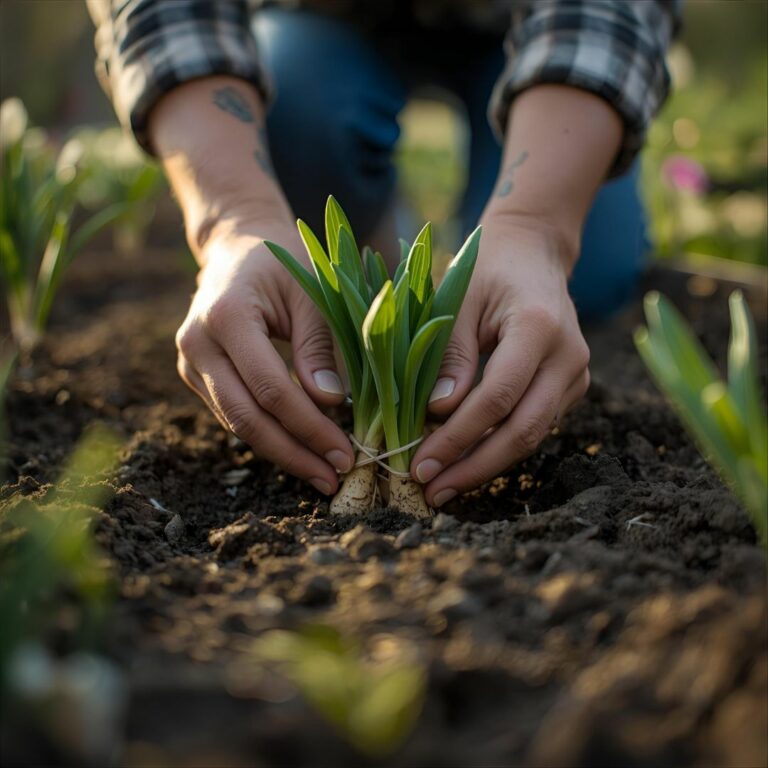 Des mains en train de planter des bulbes