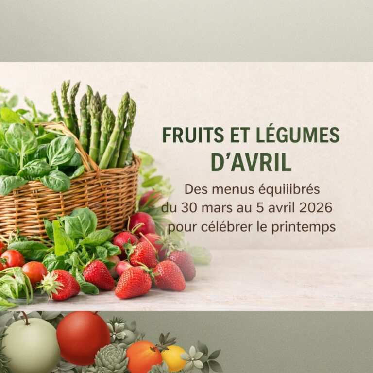 Menus équilibrés du 30 mars au 5 avril 2026 pour célébrer le printemps.